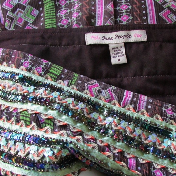 Free People 100% Silk Sequin Purple Green Skirt 8 - Picture 5 of 5